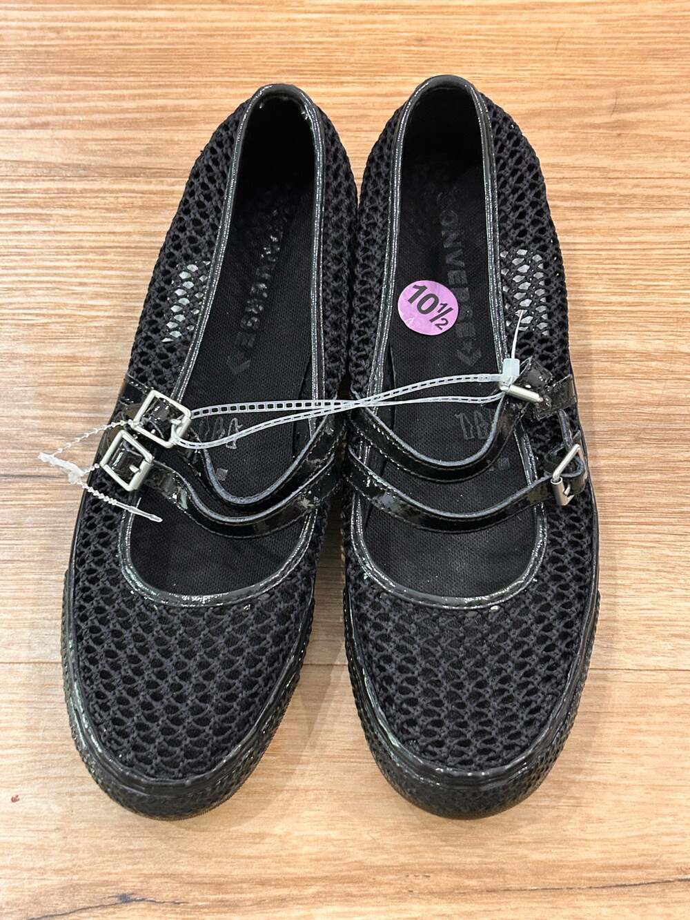 Converse All Star Black Crochet Mesh Mary Jane Ballet Flats Womens 10.5 NEW -